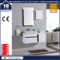 Cabinet de rangement de salle de bain en laine blanc brillant avec dessus en pierre artificielle